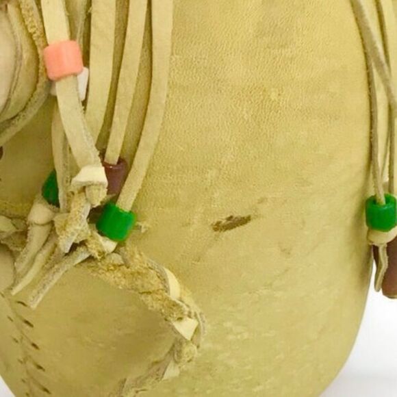 Hobbyist Suede Leather Wrapped Ceramic Jug with Beaded Fringe Braided Strap - Picture 14 of 16